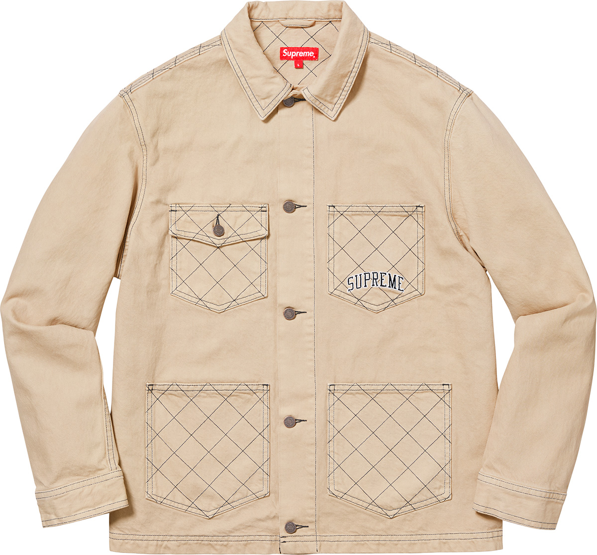 Supreme Diamond Stitch Denim Chore Coat Beige - Novelship